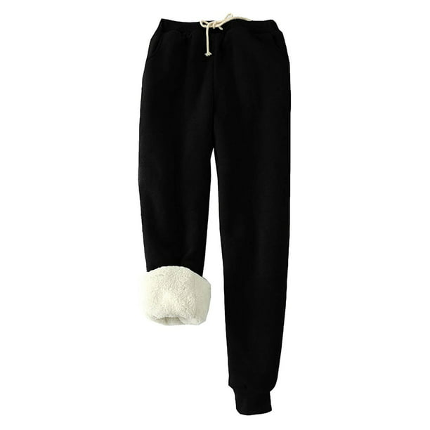 Winter Womens Thicken Warm Casual Pants Faux Lambwool Lined College Sweatpants B